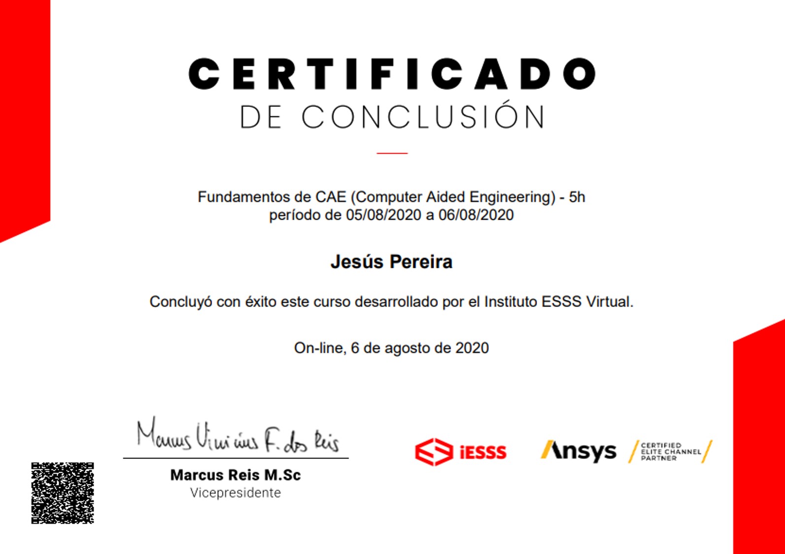 Certificade for the course about fundaments of CAE