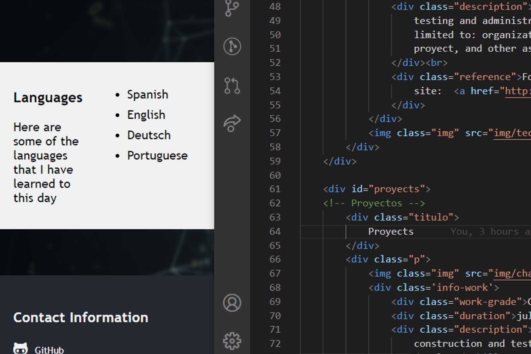 collage of the webpage source code and the browser look